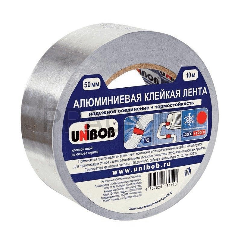 Скотч алюминиевый Unibob 50мм х 10м, 70 мкм
